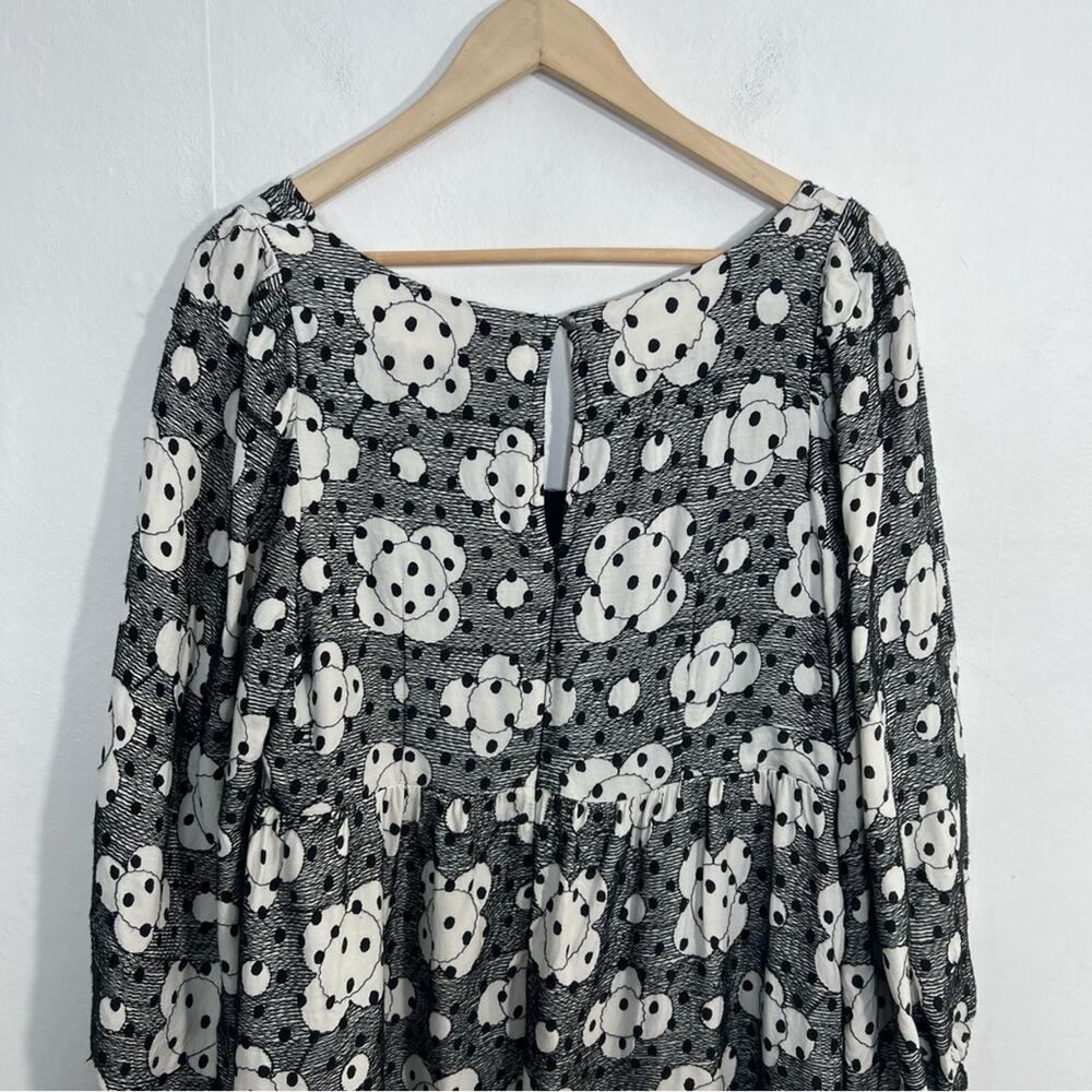 ANTHROPOLOGIE by Jane Black White Textured Floral Babydoll Dress Size 16 - Picture 10 of 16
